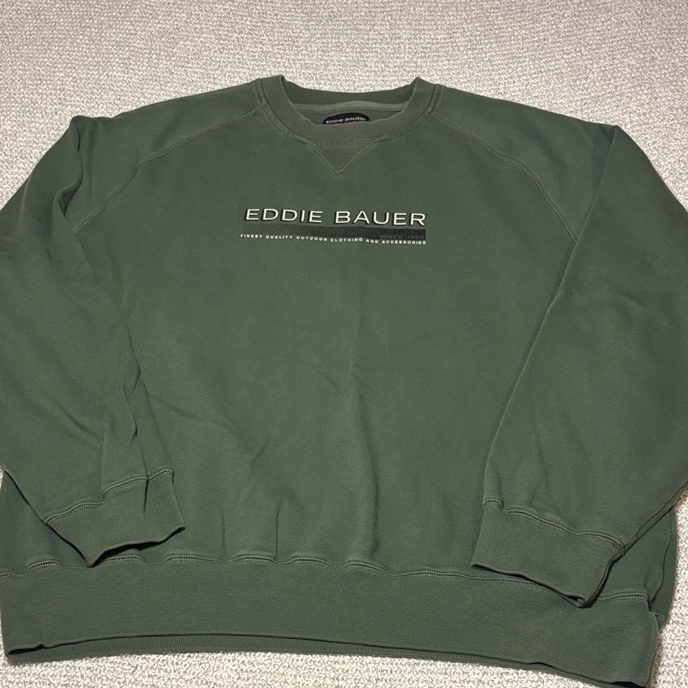 Eddie Bauer Forest Green Vintage 90's/Y2K Crewneck Logo Sweatshirt